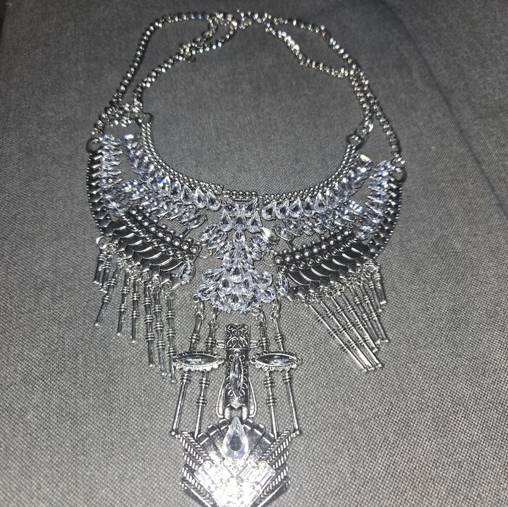 Statement Silver-Tone Boho Fringe Necklace - Women Jewelry